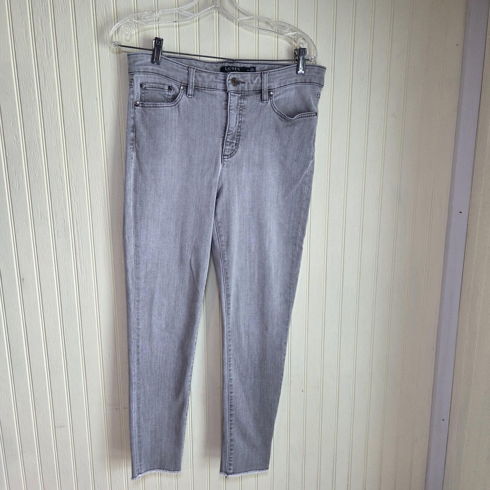 Lauren Ralph Lauren Jeans Womens 8 Gray Skinny‎ Cropped Raw Hem Stretch Denim